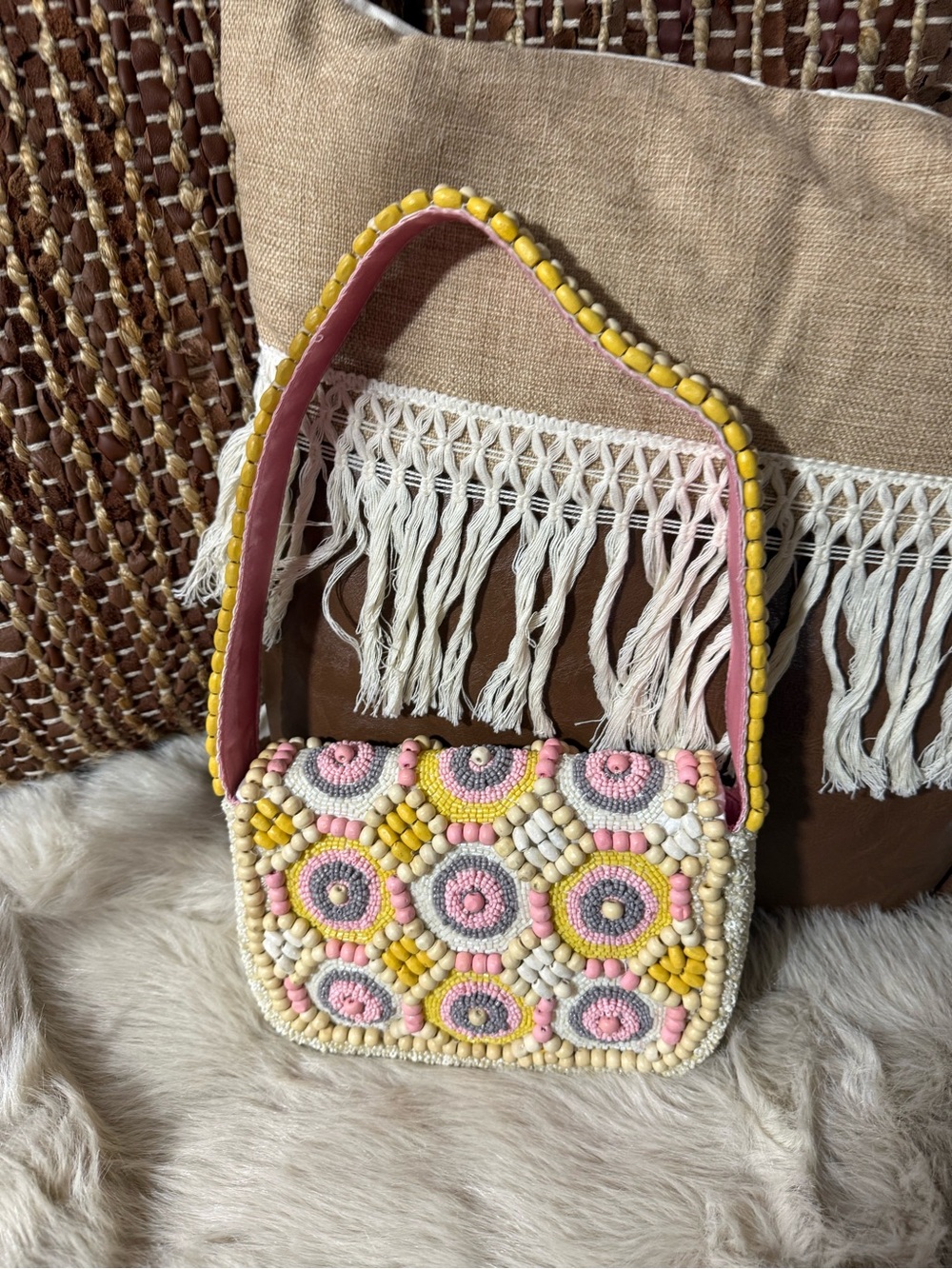 T.J.Maxx Beaded Crossbody in Pink, Yellow, Gray, Ivory - Picture 4 of 6
